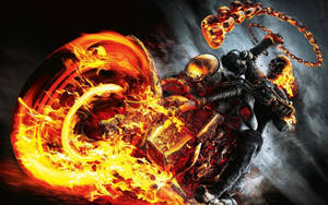 Cool 3d Ghost Rider With Burning Chain Wallpaper
