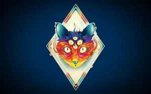Cool Art Cat Head With Six Eyes Wallpaper