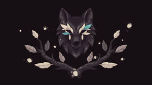 Cool Black Wolf On Magical Branches Wallpaper