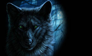 Cool Black Wolf With Green Eyes Wallpaper