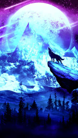 Cool Blue Wolf Howling Silhouette Wallpaper