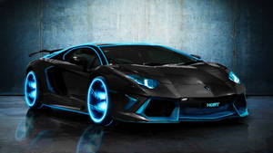 Cool Cars: Black Lamborghini With Blue Accents Wallpaper