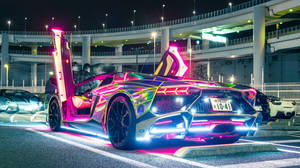 Cool Cars: Neon Lights For Lamborghini Wallpaper