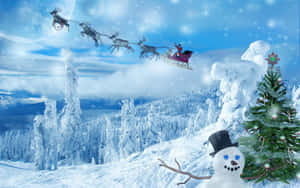 Cool Christmas Conifer Forest, Santa Claus, Snowman Wallpaper
