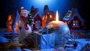 Cool Christmas Miniature Ornaments And Candle Photography Wallpaper