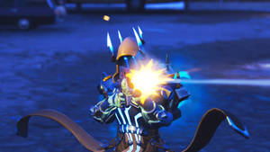 Cool Fortnite Skin Ice King Blasting Gun Wallpaper