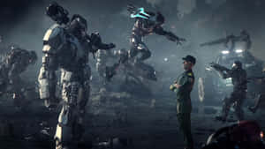 Cool Halo Soldiers And Human Officer Wallpaper