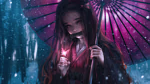 Cool Nezuko Bracing For Her Battle Wallpaper