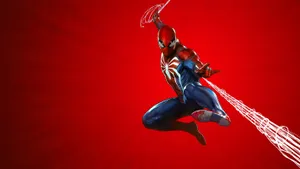 Cool Ps4 Game Character Spider-man With Famous Jump Pose Wallpaper