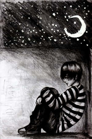 Cool Sad Boy Pencil Sketch Wallpaper