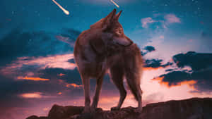 Cool Wolf Aesthetic Shooting Stars Wallpaper