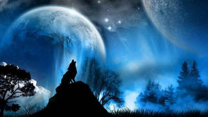 Cool Wolf Howling Silhouette Wallpaper