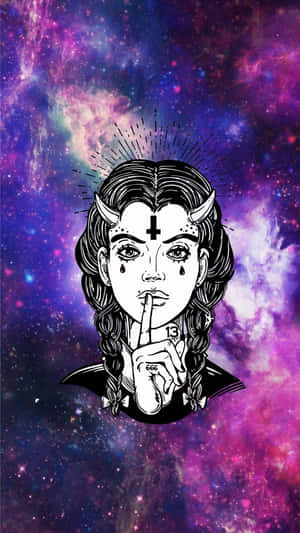 Cosmic Satanic Girl Illustration Wallpaper