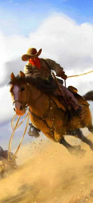Country Western Galloping Horse Cowboy Wallpaper