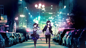 Couple Running In City Love Anime Wallpaper