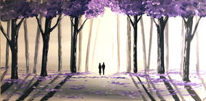 Couple Under The Purple Tree Wallpaper