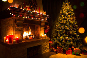 Cozy And Beautiful Christmas Fireplace Wallpaper