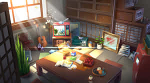 Cozy Anime Gamer Room Sunlit Interior Wallpaper