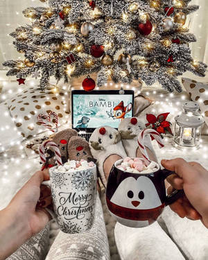 Cozy Christmas Aesthetic Reindeer Socks Wallpaper