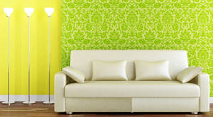 Cozy Living Room With Vibrant Green Wallpaper Wallpaper