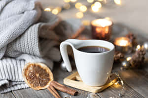 Cozy Set-up Winter Cup Of Coffee Desktop Wallpaper