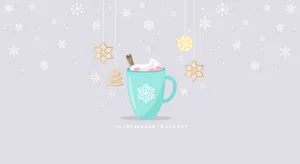 Cozy Winter Art Cup And Snowflakes Desktop Wallpaper