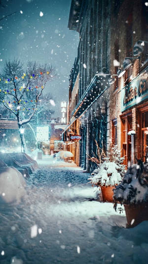 Cozy Winter Cafe And Shops Wallpaper