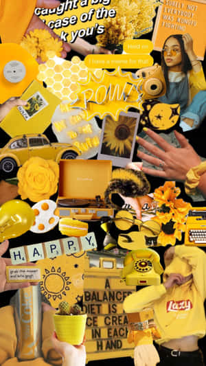 Creative Yellow Aesthetic Graffiti Collage Wallpaper