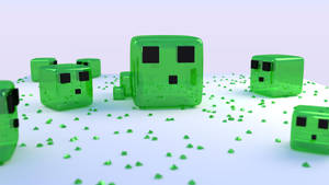 Creepers, Slimes And Raging Explosions In 3d Minecraft Wallpaper