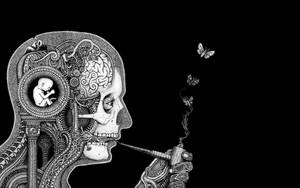 Creepy Man Smoking Butterflies Wallpaper