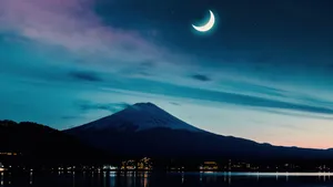 Crescent Moon Over Fuji Wallpaper