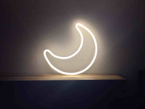 Crescent Moon White Neon Aesthetic Wallpaper