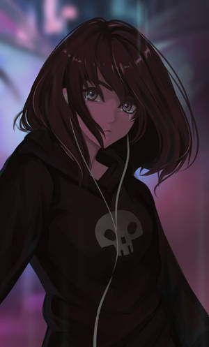 Crying Anime Girl In Hoodie Wallpaper