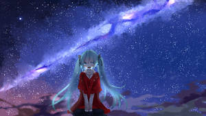 Crying Girl Anime Night Sky Wallpaper