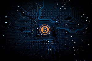 Crypto Bitcoin On Dark Teal Motherboard Wallpaper