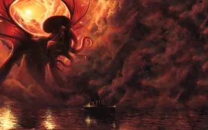 Cthulhu Burning Red Sky Wallpaper