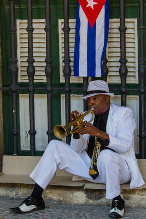 Cuban Flag Above Trumpet Player Wallpaper