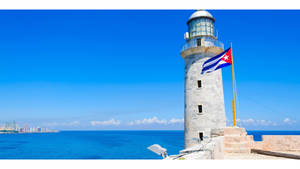 Cuban Flag El Morro Fortress Lighthouse Wallpaper