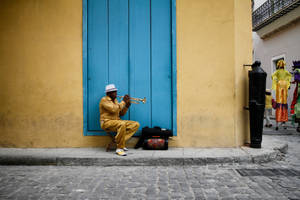 Cuban Man Playing Trumpet Wallpaper