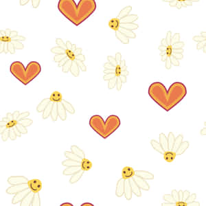 Cute 70s Floral Daisies Pattern With Hearts Wallpaper