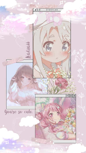 Cute Aesthetic Anime Girls Pink Wallpaper