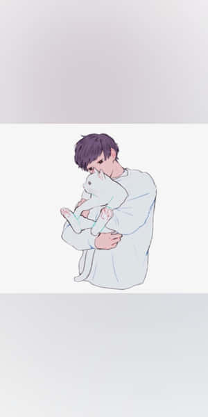 Cute Aesthetic Anime Hugging Cat Wallpaper