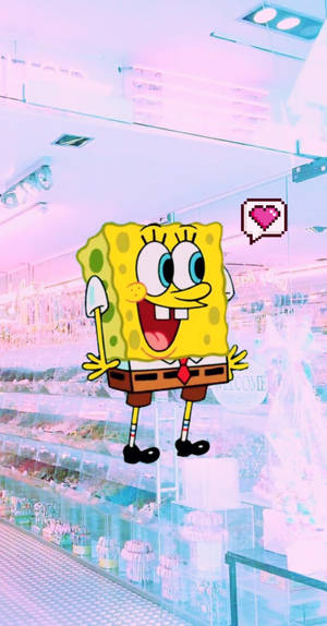 Cute Aesthetic Cartoon Spongebob Heart Emoji Wallpaper