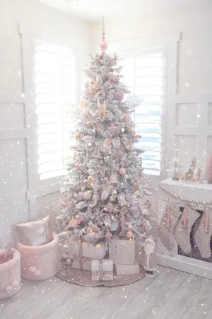 Cute Aesthetic Christmas Tree In Pink Wallpaper