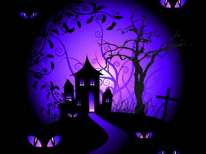 Cute Aesthetic Halloween Haunted House Wallpaper