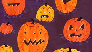 Cute Aesthetic Halloween Scary Pumpkins Wallpaper