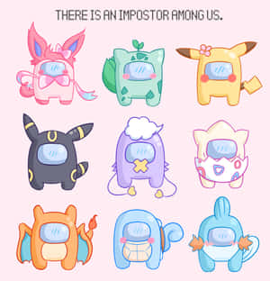 Cute Among Us Pokemon Team Wallpaper