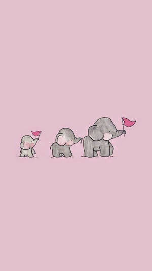 Cute And Pink Backdrop Of Three Elephants Wallpaper