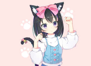 Cute Anime Catgirl Illustration Wallpaper