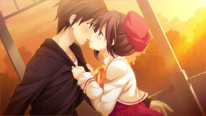Cute Anime Couple Almost Kiss Wallpaper
